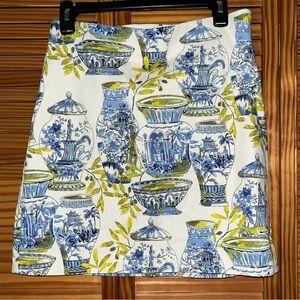 Talbots Blue & Yellow Watercolor Vase Pottery Skirt‎ 6 Petite New Without Tag